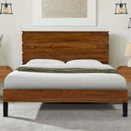 Queen Size Solid Wood Platform Bed with Six-Piece Headboard