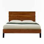 Queen Size Solid Wood Platform Bed with Six-Piece Headboard