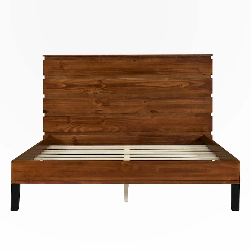 Queen Size Solid Wood Platform Bed with Six-Piece Headboard