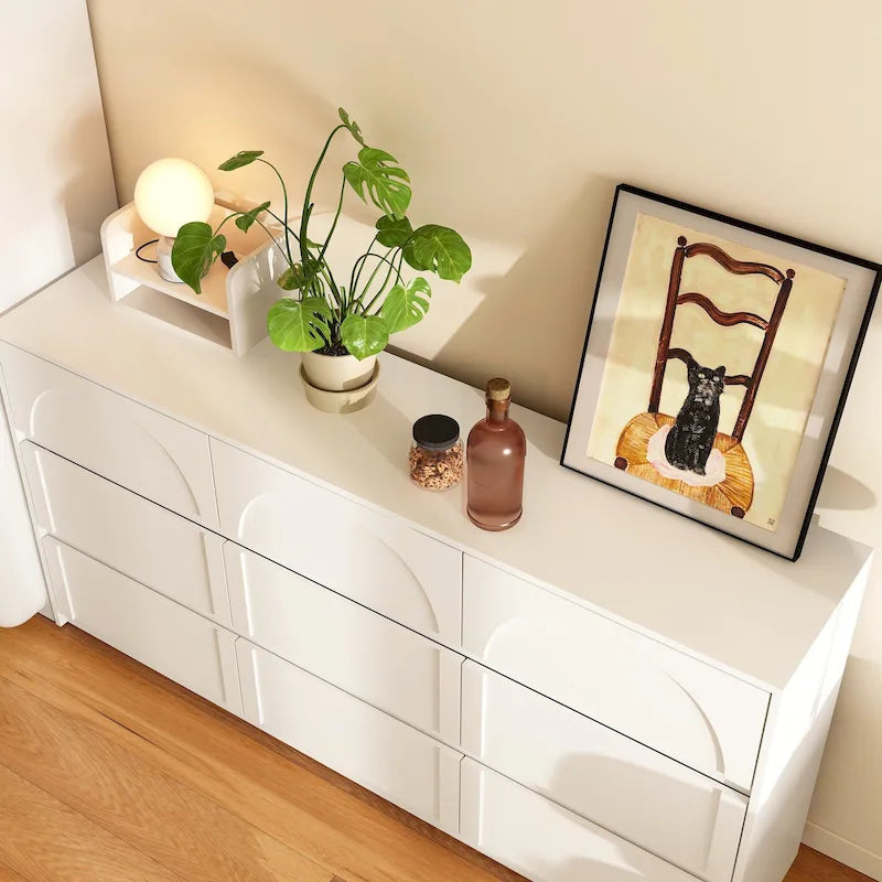White Storage Dresser with 6 Drawers for Bedroom Dining, and Kitchen