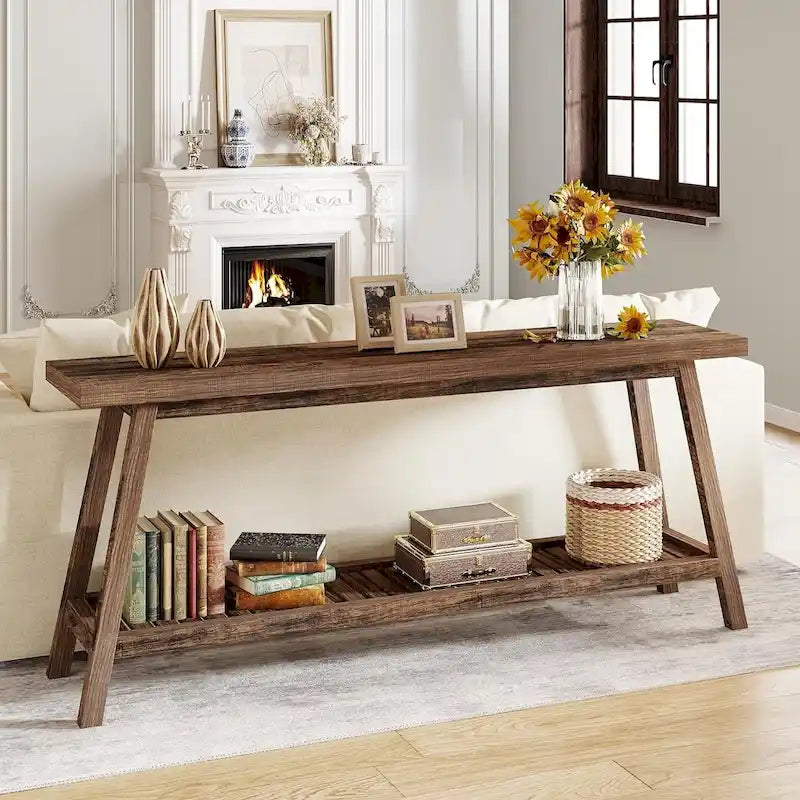 70.9 Inches Farmhouse Console Entryway Table 2 Tiers Narrow Long Behind Couch Sofa Table