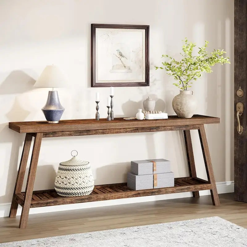 70.9 Inches Farmhouse Console Entryway Table 2 Tiers Narrow Long Behind Couch Sofa Table