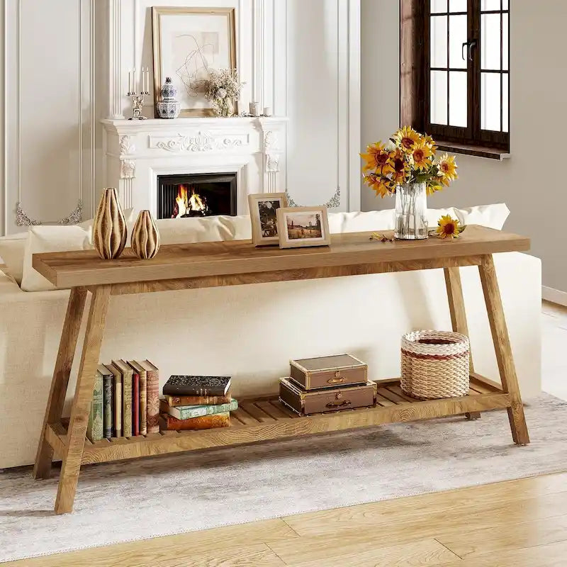 70.9 Inches Farmhouse Console Entryway Table 2 Tiers Narrow Long Behind Couch Sofa Table