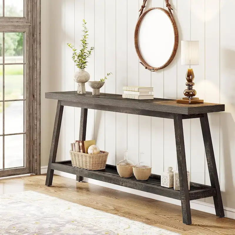 70.9 Inches Farmhouse Console Entryway Table 2 Tiers Narrow Long Behind Couch Sofa Table