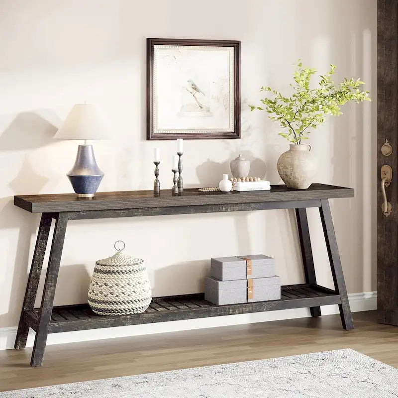 70.9 Inches Farmhouse Console Entryway Table 2 Tiers Narrow Long Behind Couch Sofa Table
