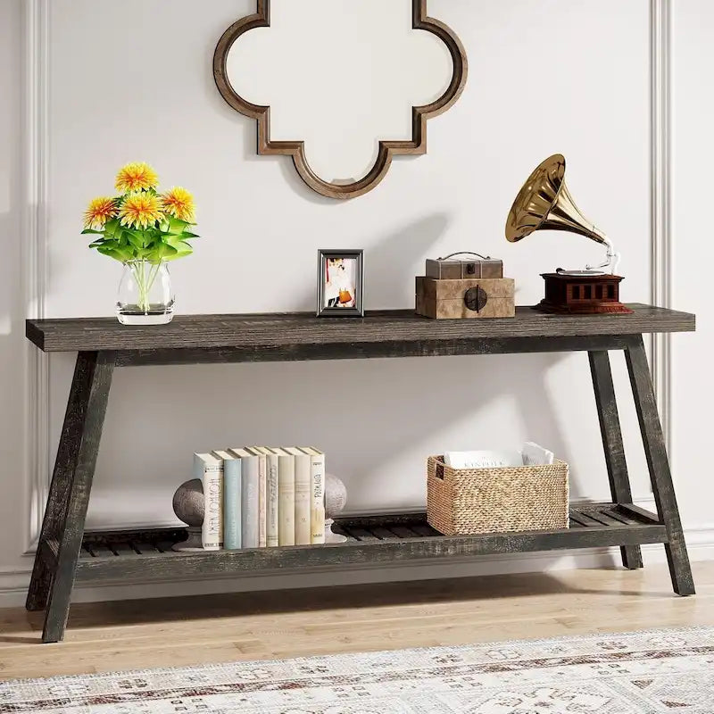 70.9 Inches Farmhouse Console Entryway Table 2 Tiers Narrow Long Behind Couch Sofa Table