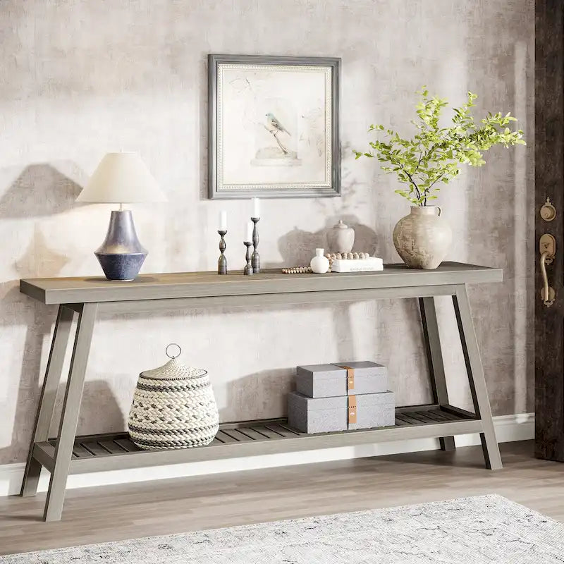70.9 Inches Farmhouse Console Entryway Table 2 Tiers Narrow Long Behind Couch Sofa Table