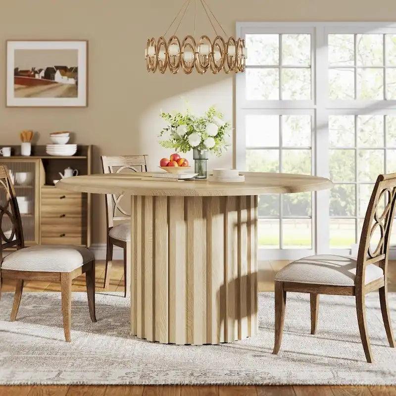 Round Dining Table for 4 with Metal Base for Dining Room Kitchen, Living Room (Chairs Not Included)