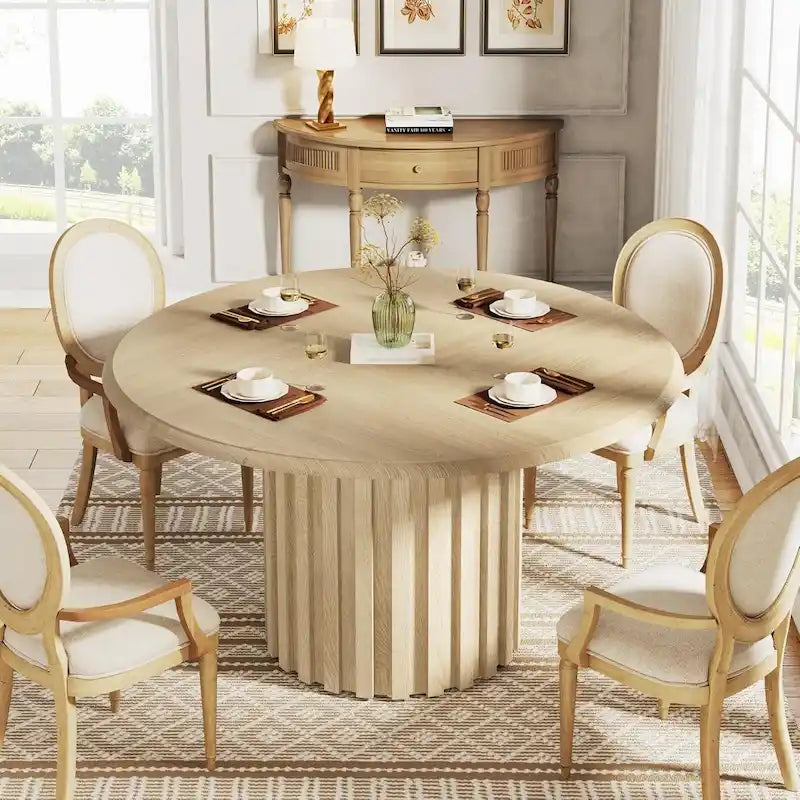 Round Dining Table for 4 with Metal Base for Dining Room Kitchen, Living Room (Chairs Not Included)