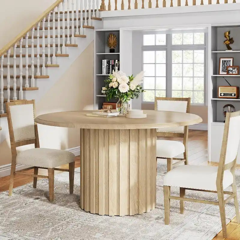 Round Dining Table for 4 with Metal Base for Dining Room Kitchen, Living Room (Chairs Not Included)