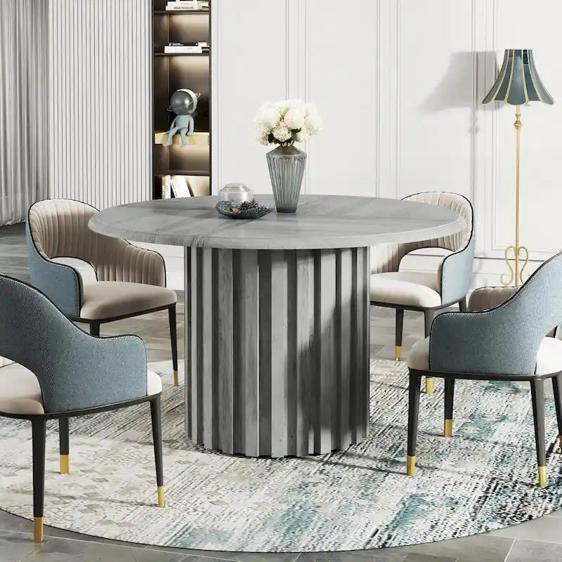 Round Dining Table for 4 with Metal Base for Dining Room Kitchen, Living Room (Chairs Not Included)
