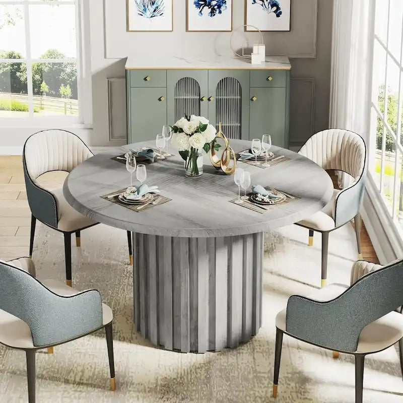 Round Dining Table for 4 with Metal Base for Dining Room Kitchen, Living Room (Chairs Not Included)