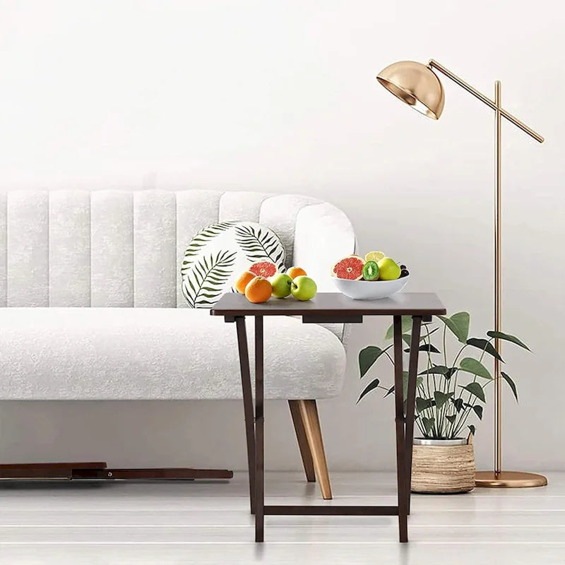 PJ Wood Folding TV Tray Tables with Compact Storage Rack, Espresso, 5 Piece Set - 36.38