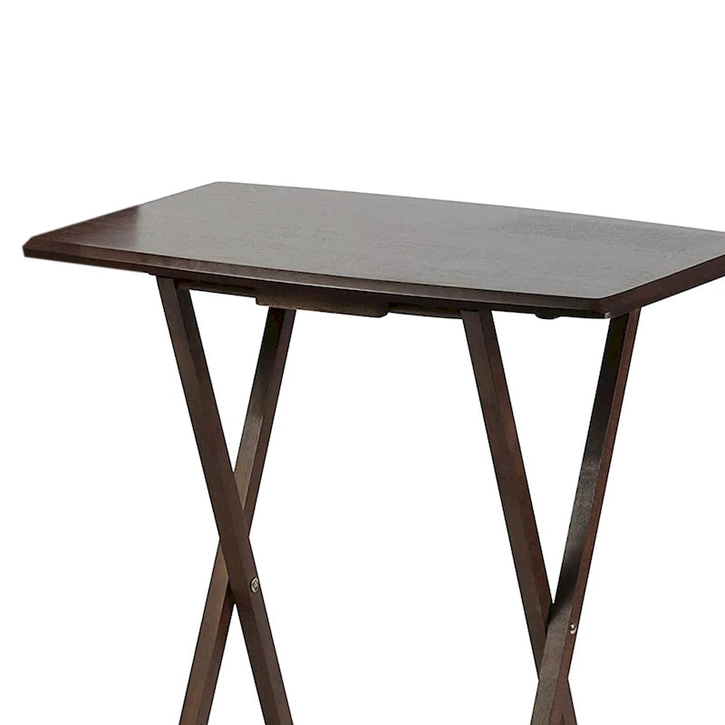 PJ Wood Folding TV Tray Tables with Compact Storage Rack, Espresso, 5 Piece Set - 36.38