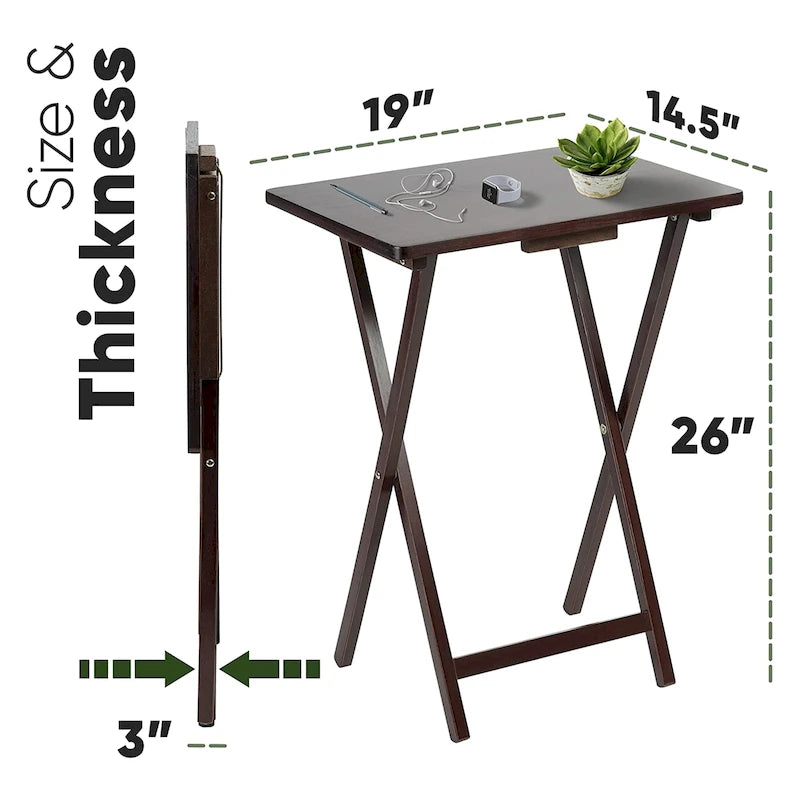 PJ Wood Folding TV Tray Tables with Compact Storage Rack, Espresso, 5 Piece Set - 36.38