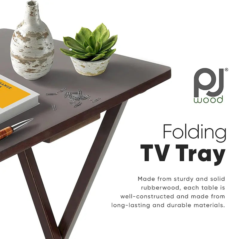 PJ Wood Folding TV Tray Tables with Compact Storage Rack, Espresso, 5 Piece Set - 36.38