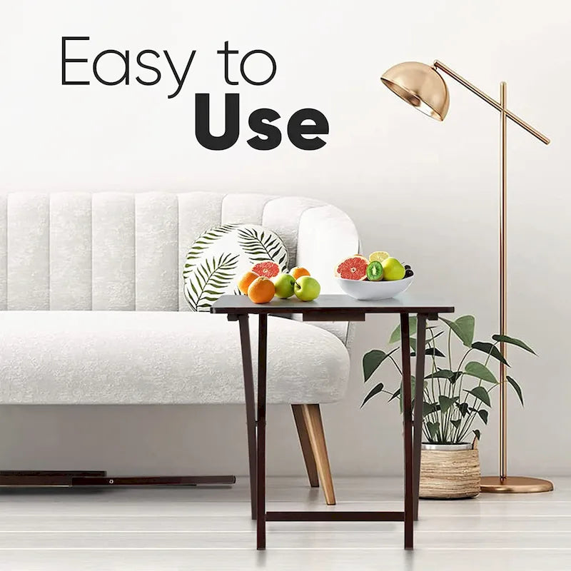 PJ Wood Folding TV Tray Tables with Compact Storage Rack, Espresso, 5 Piece Set - 36.38