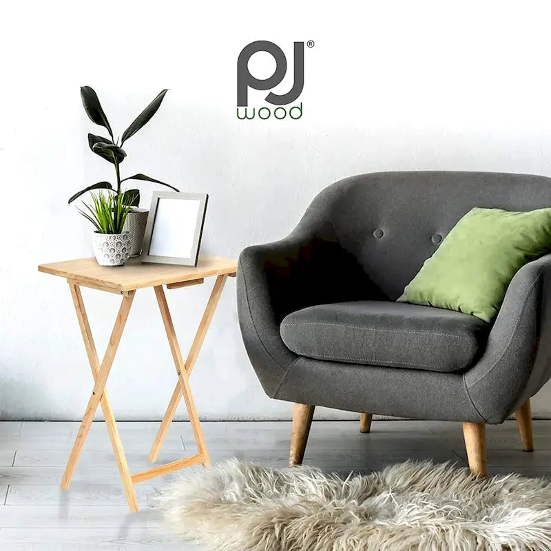 PJ Wood Folding TV Tray Tables with Compact Storage Rack, Espresso, 5 Piece Set - 36.38