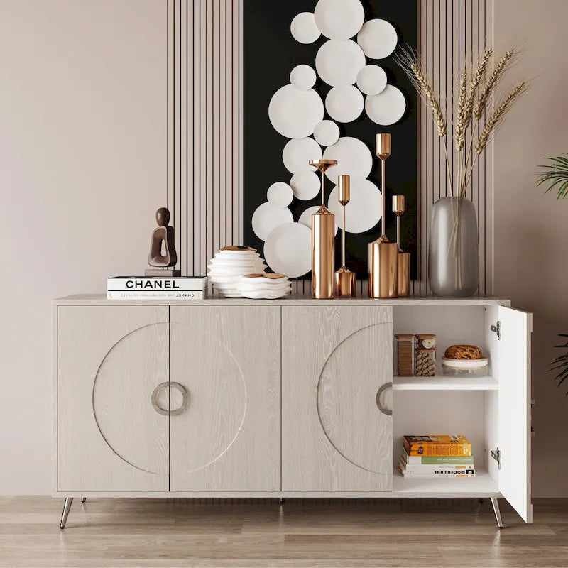 Modern Lacquered 4-Door Wooden Sideboard Buffet Cabinet
