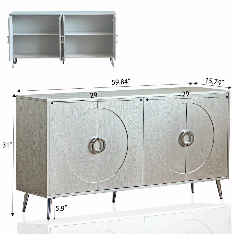 Modern Lacquered 4-Door Wooden Sideboard Buffet Cabinet