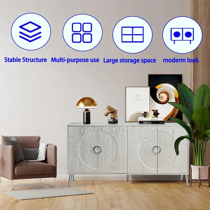 Modern Lacquered 4-Door Wooden Sideboard Buffet Cabinet