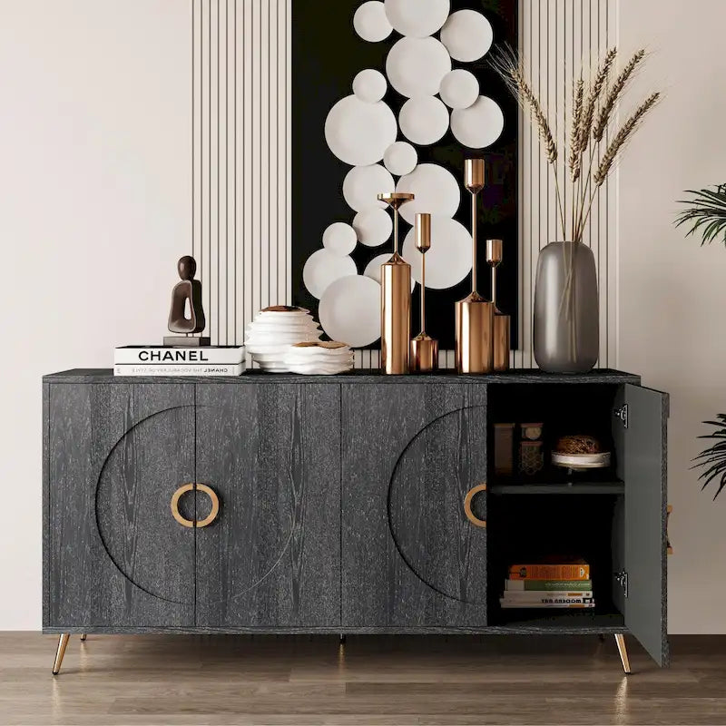Modern Lacquered 4-Door Wooden Sideboard Buffet Cabinet