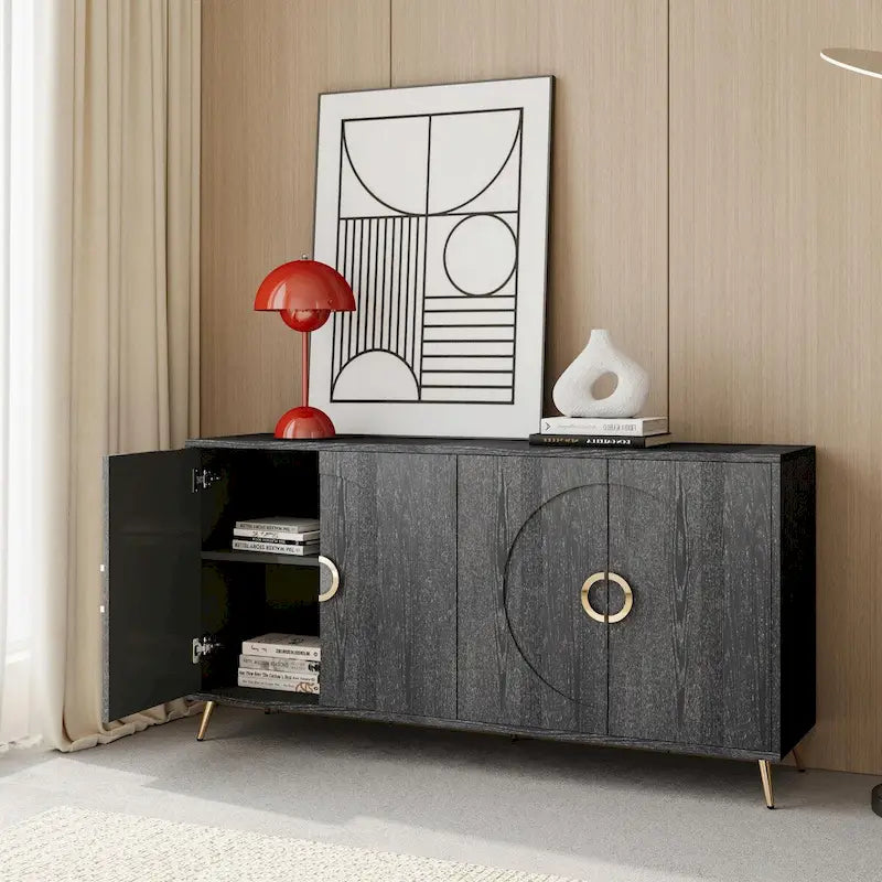 Modern Lacquered 4-Door Wooden Sideboard Buffet Cabinet