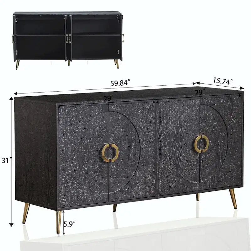 Modern Lacquered 4-Door Wooden Sideboard Buffet Cabinet