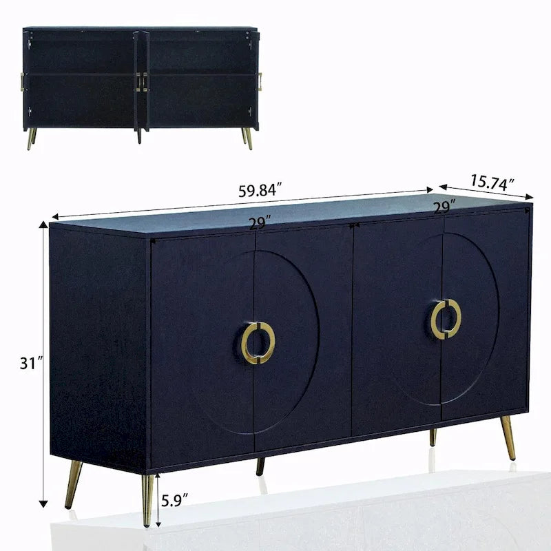 Modern Lacquered 4-Door Wooden Sideboard Buffet Cabinet