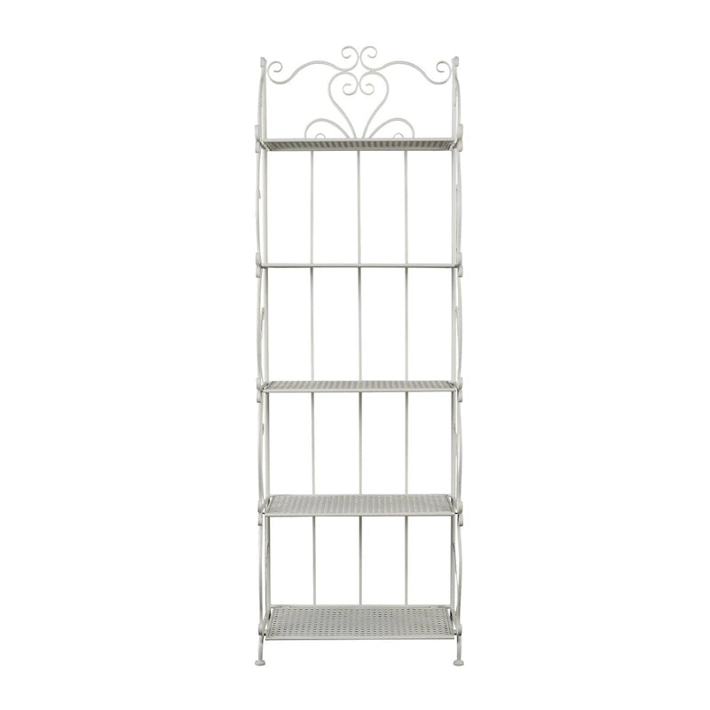 Metal Scroll Indoor Outdoor Tall Folding 5 Shelves Bakers Rack - Gold or White - Roche River Decor