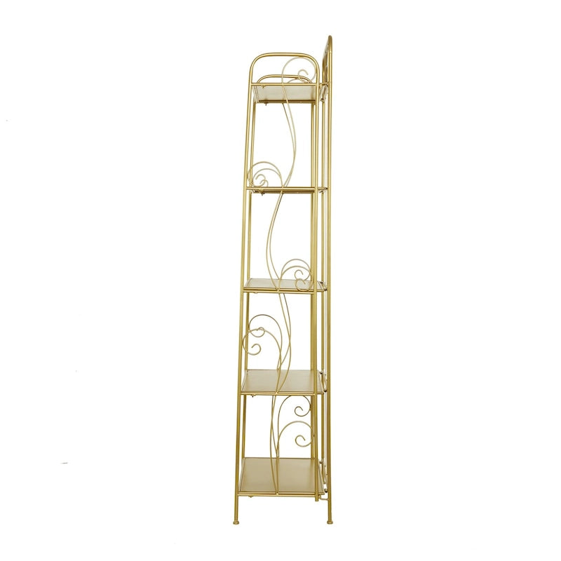 Metal Scroll Indoor Outdoor Tall Folding 5 Shelves Bakers Rack - Gold or White - Roche River Decor