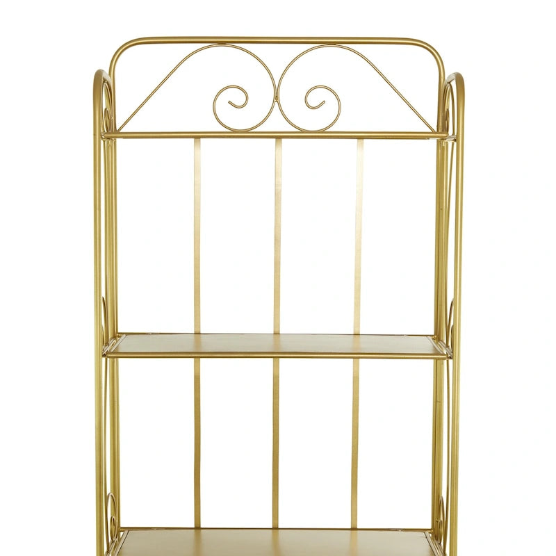 Metal Scroll Indoor Outdoor Tall Folding 5 Shelves Bakers Rack - Gold or White - Roche River Decor