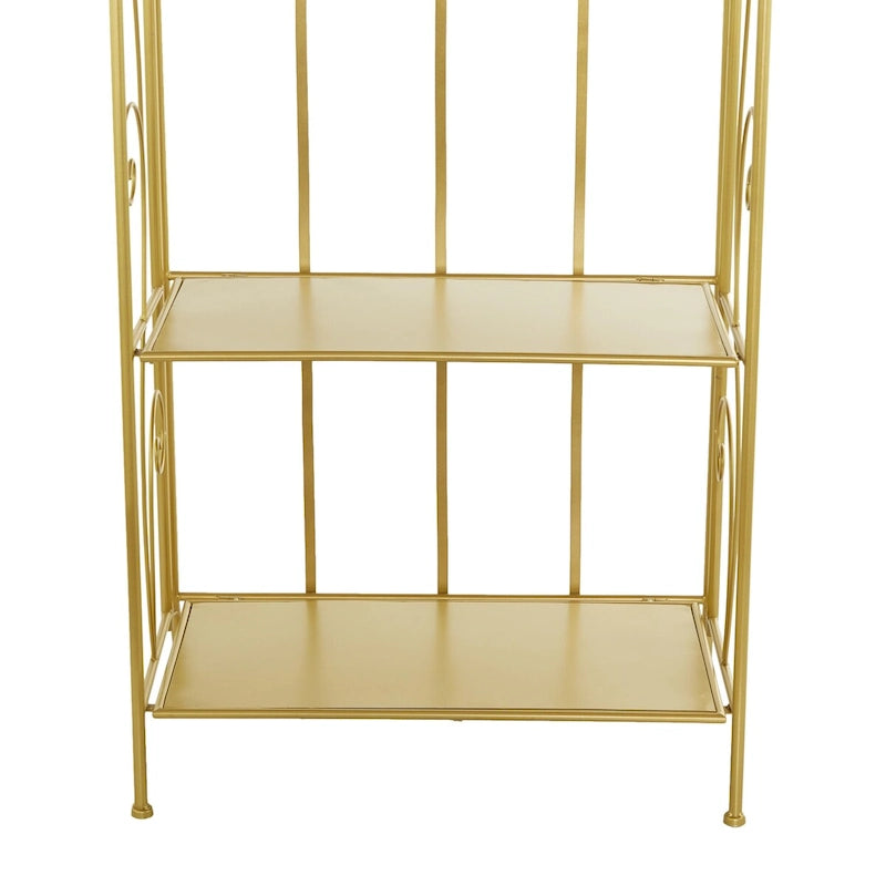 Metal Scroll Indoor Outdoor Tall Folding 5 Shelves Bakers Rack - Gold or White - Roche River Decor
