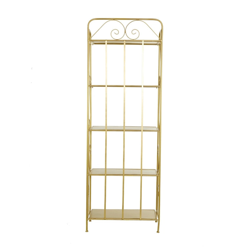 Metal Scroll Indoor Outdoor Tall Folding 5 Shelves Bakers Rack - Gold or White - Roche River Decor