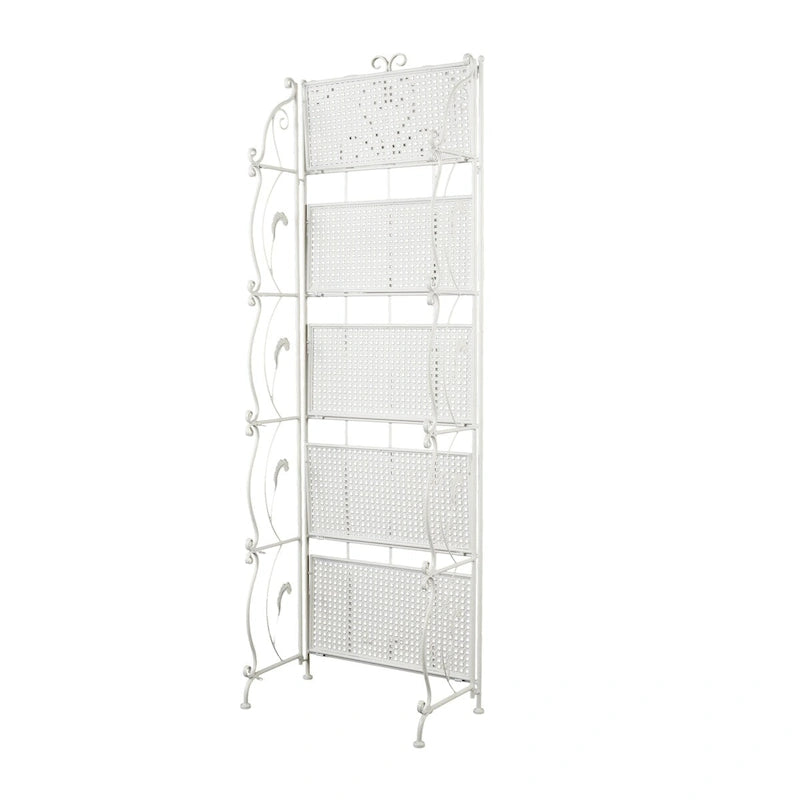 Metal Scroll Indoor Outdoor Tall Folding 5 Shelves Bakers Rack - Gold or White - Roche River Decor
