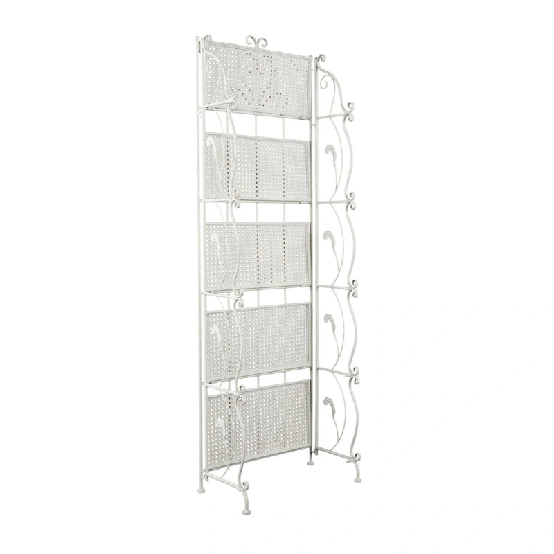 Metal Scroll Indoor Outdoor Tall Folding 5 Shelves Bakers Rack - Gold or White - Roche River Decor