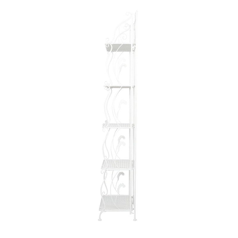 Metal Scroll Indoor Outdoor Tall Folding 5 Shelves Bakers Rack - Gold or White - Roche River Decor