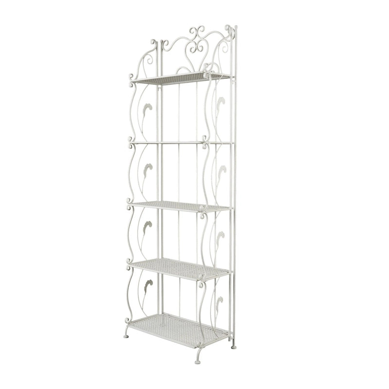 Metal Scroll Indoor Outdoor Tall Folding 5 Shelves Bakers Rack - Gold or White - Roche River Decor