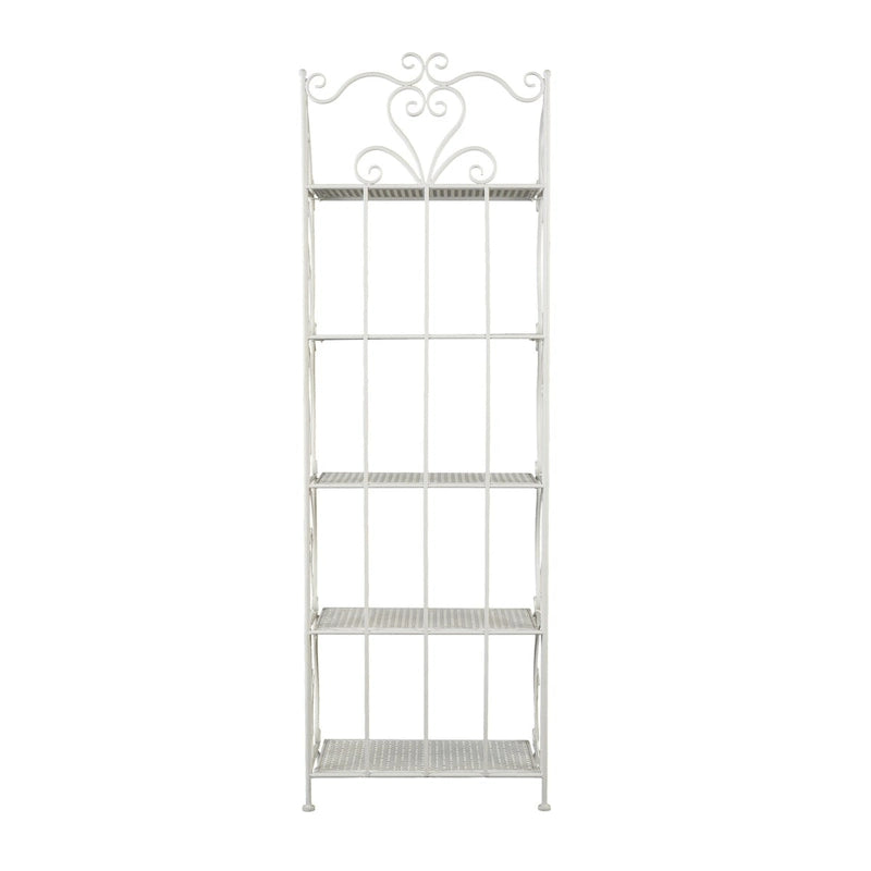 Metal Scroll Indoor Outdoor Tall Folding 5 Shelves Bakers Rack - Gold or White - Roche River Decor