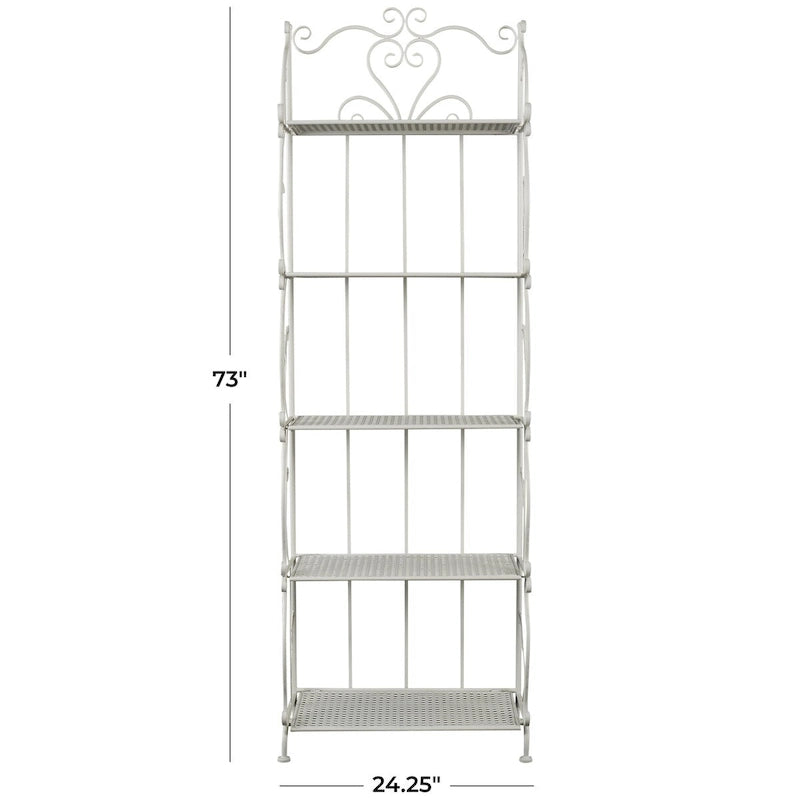 Metal Scroll Indoor Outdoor Tall Folding 5 Shelves Bakers Rack - Gold or White - Roche River Decor