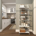 Metal Scroll Indoor Outdoor Tall Folding 5 Shelves Bakers Rack - Gold or White - Roche River Decor