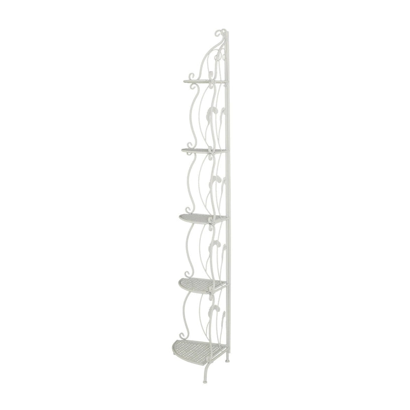 Metal Scroll Indoor Outdoor Tall Folding 5 Shelves Bakers Rack - Gold or White - Roche River Decor