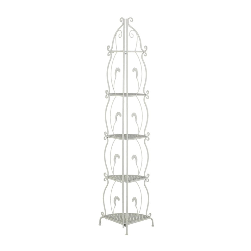 Metal Scroll Indoor Outdoor Tall Folding 5 Shelves Bakers Rack - Gold or White - Roche River Decor