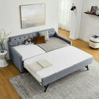 Twin Size Upholstery DayBed with Twin Size Erectable Trundle and USB Charging Design