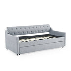 Twin Size Upholstery DayBed with Twin Size Erectable Trundle and USB Charging Design