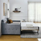 Twin Size Upholstery DayBed with Twin Size Erectable Trundle and USB Charging Design