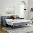Twin Size Upholstery DayBed with Twin Size Erectable Trundle and USB Charging Design
