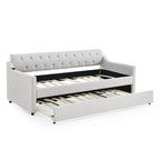Twin Size Upholstery DayBed with Twin Size Erectable Trundle and USB Charging Design