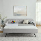 Twin Size Upholstery DayBed with Twin Size Erectable Trundle and USB Charging Design