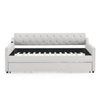 Twin Size Upholstery DayBed with Twin Size Erectable Trundle and USB Charging Design